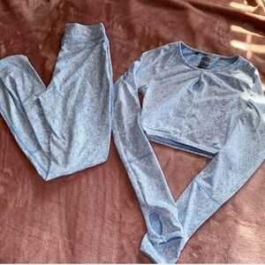 Gymshark Light Blue Seamless Leggings & Long Sleeve Crop Top Set